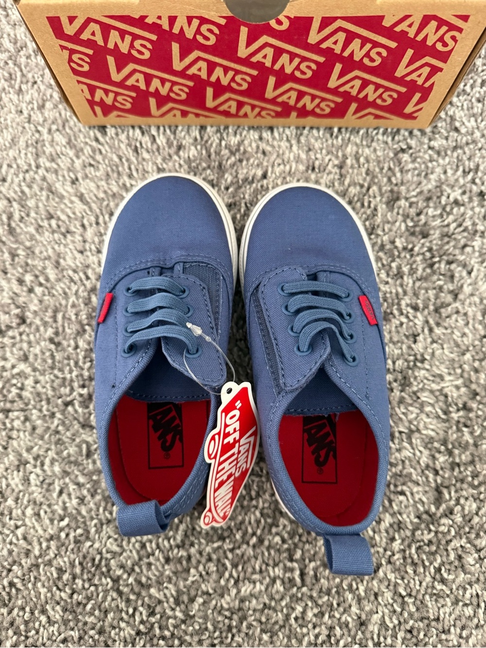 NIB-Vans Kids Blue Canvas Sneakers with Red Accents